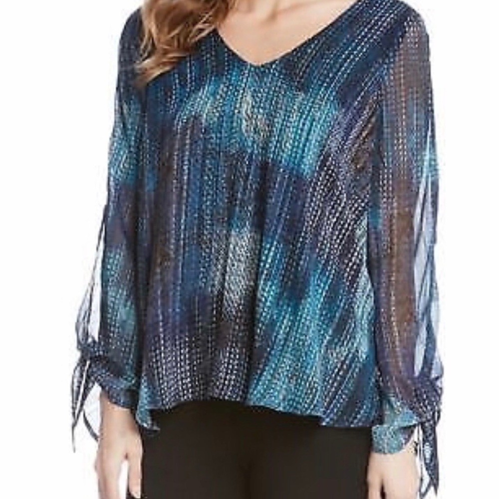 Karen Karen Teal/Black Print Blouse w/ Lurex